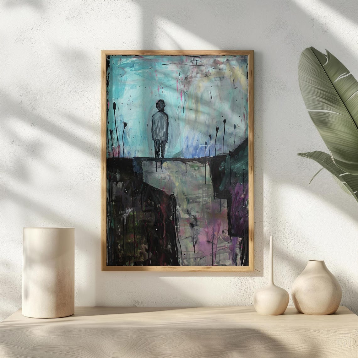 Abstract Melancholy Figure Art Dark Surrealist Expressionist Painting Emotionally Intense Wall Decor Moody Ai Art - Image 2