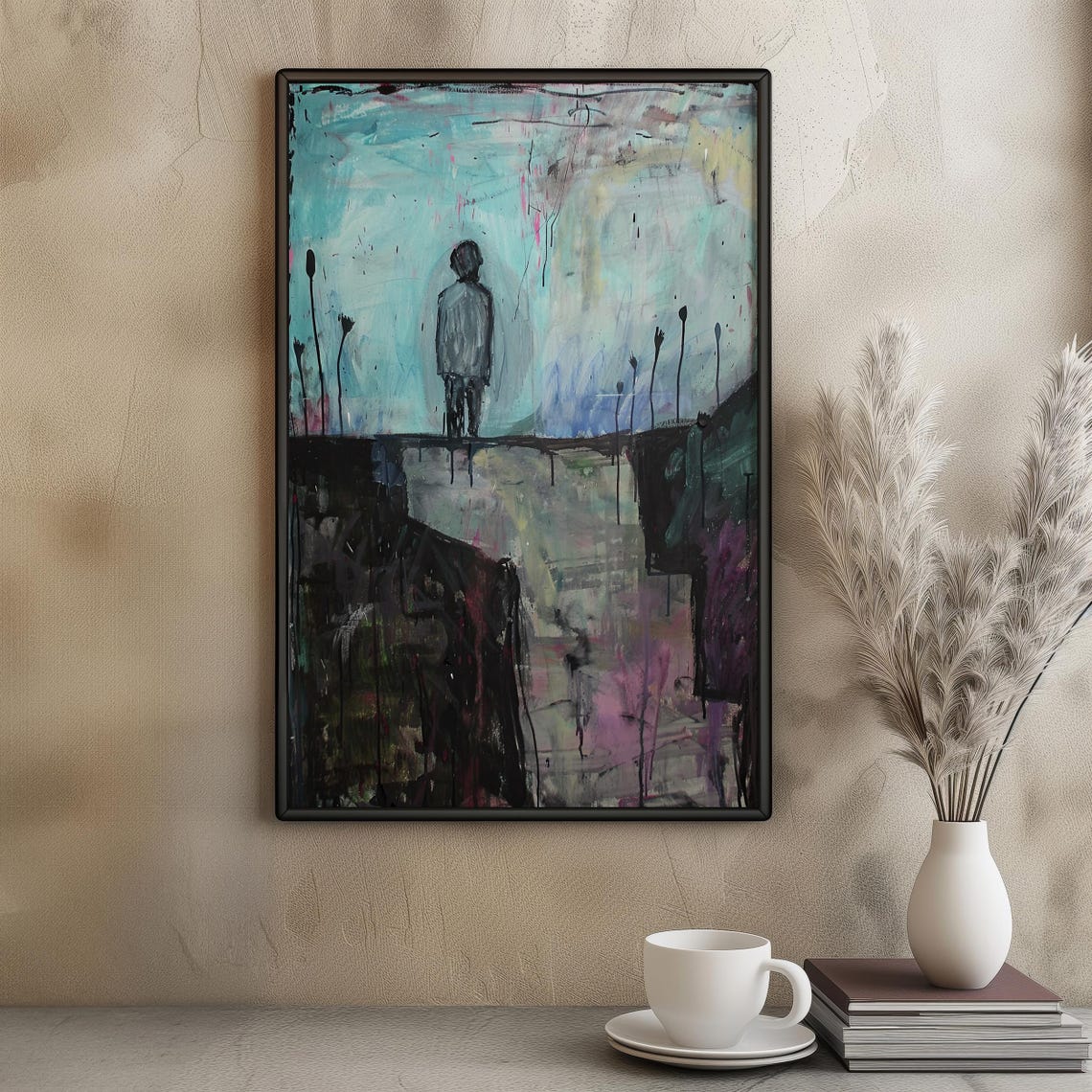 Abstract Melancholy Figure Art Dark Surrealist Expressionist Painting Emotionally Intense Wall Decor Moody Ai Art - Image 6