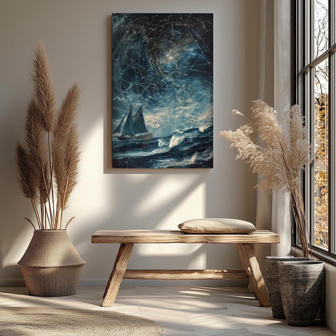 Nautical Night Sky Constellation Art, Celestial Ocean Scene - Image 4