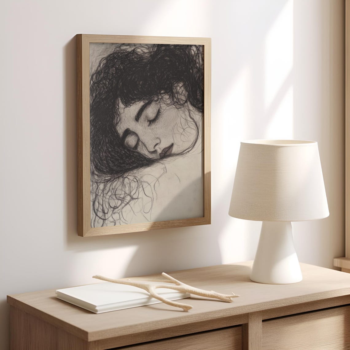 Sleeping Woman Charcoal Portrait Dreamy Expressionist Sketch Poster - Image 3