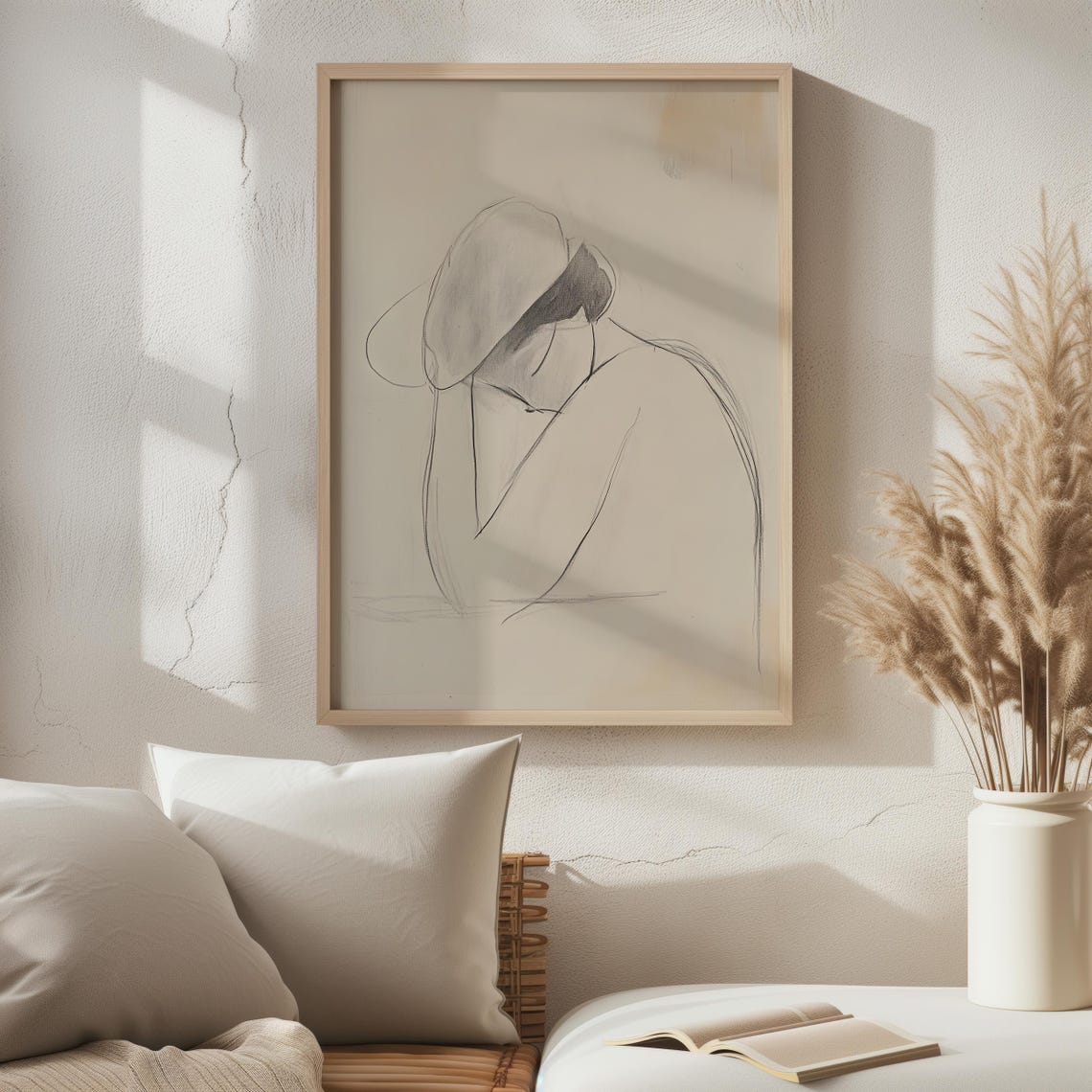 Contemplative Figure Minimalist Charcoal Sketch Line Art Poster - Image 4