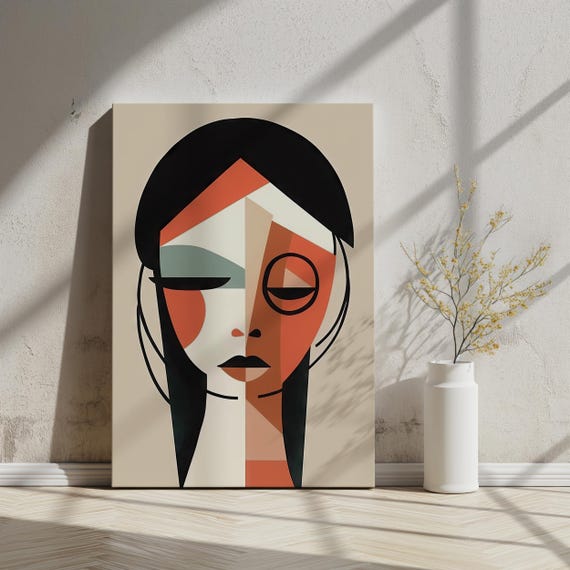 Modern Geometric Portrait Art Minimalist Abstract Face Cubist Style Wall Art Contemporary Decor Ai Generated