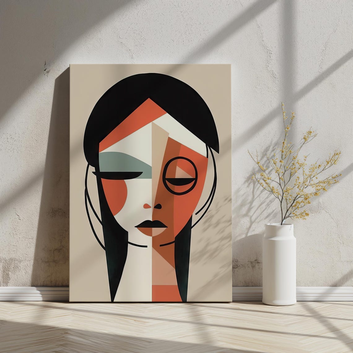 Modern Geometric Portrait Art Minimalist Abstract Face Cubist Style Wall Art Contemporary Decor Ai Generated
