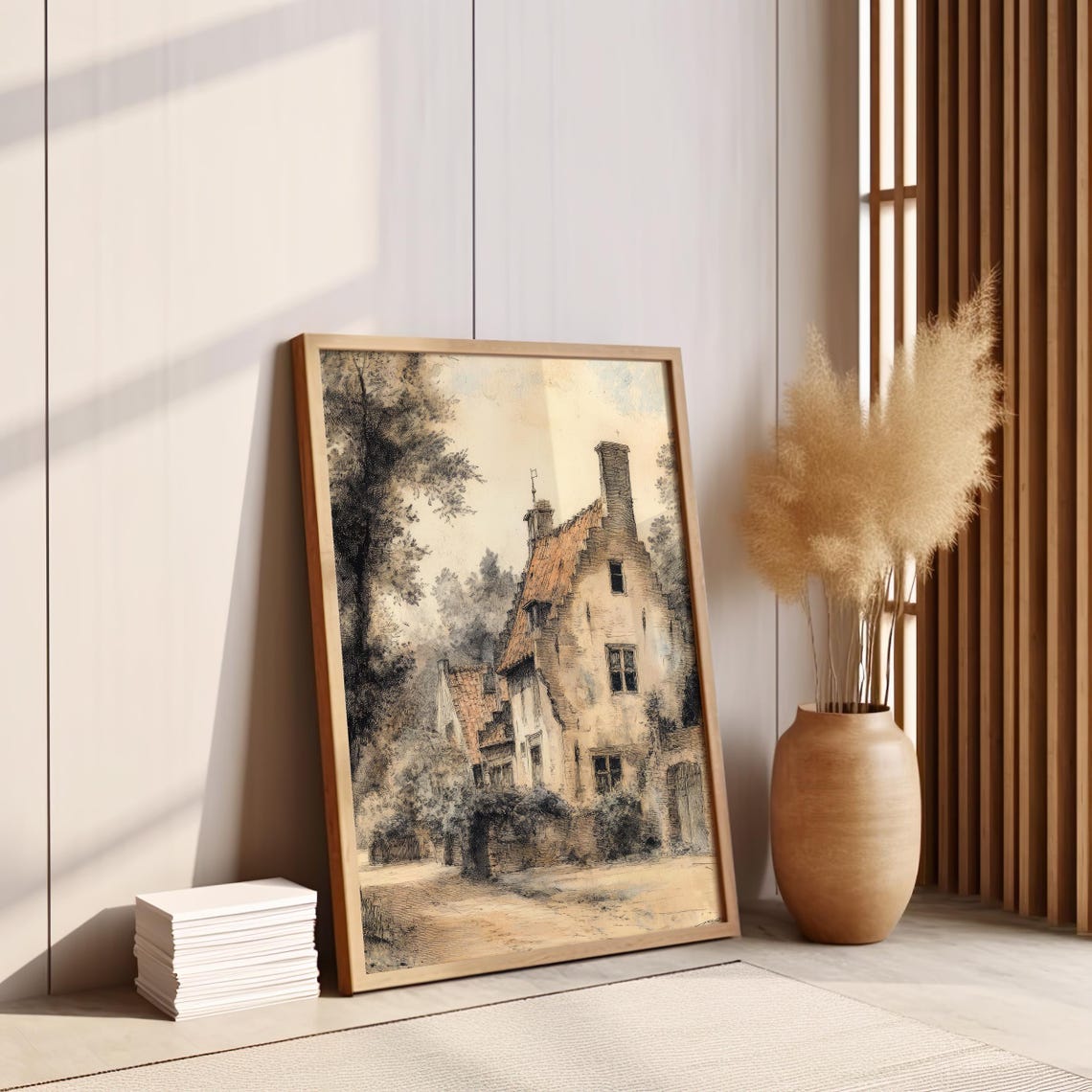 Timeless Cottage Charming Cottage Illustration Vintage Countryside Scene Rustic Wall Art Home Decor - Image 3