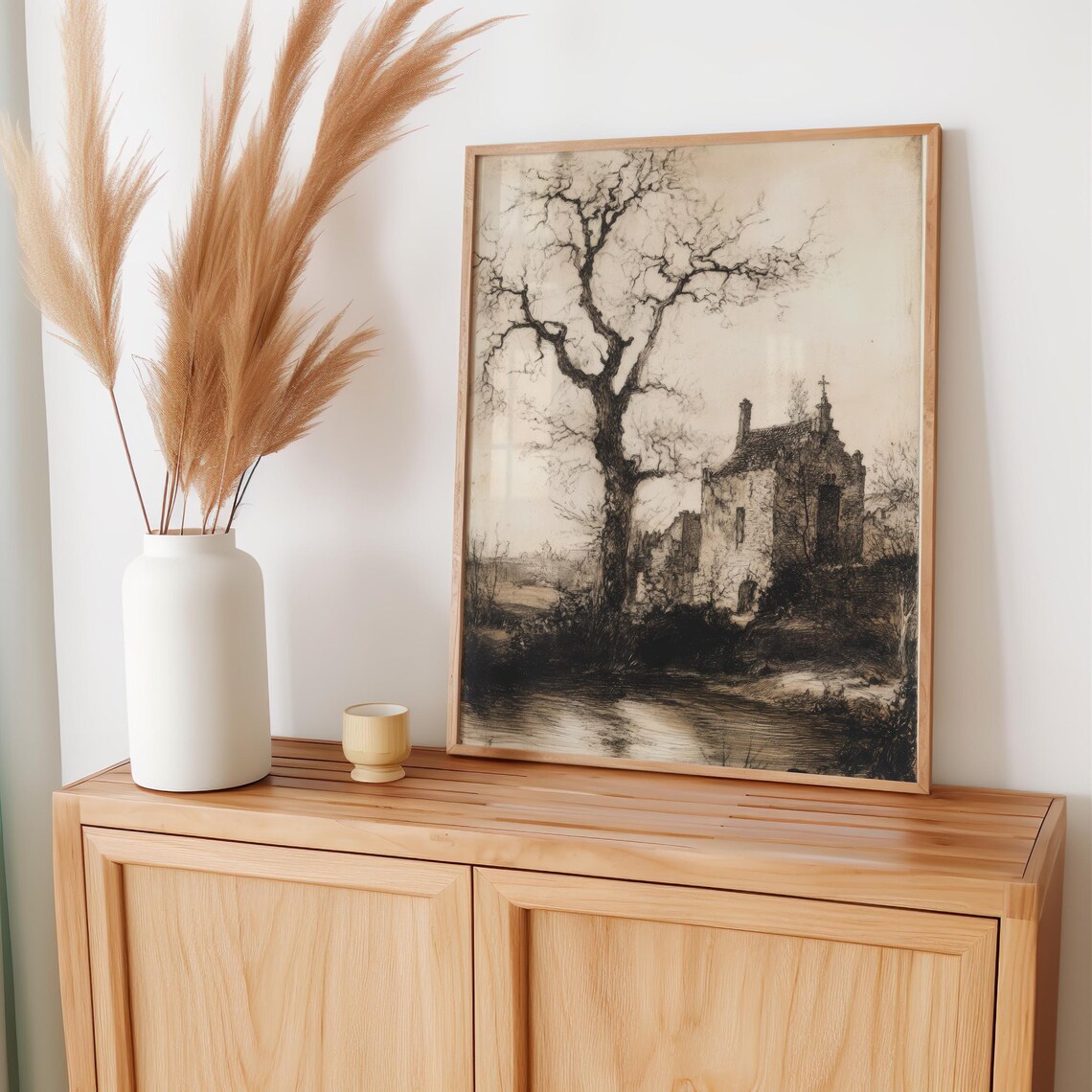 Gothic Abbey Ruins Vintage Black White Engraving Haunted Manor Poster - Image 6