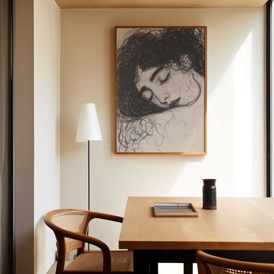 Sleeping Woman Charcoal Portrait Dreamy Expressionist Sketch Poster - Image 2