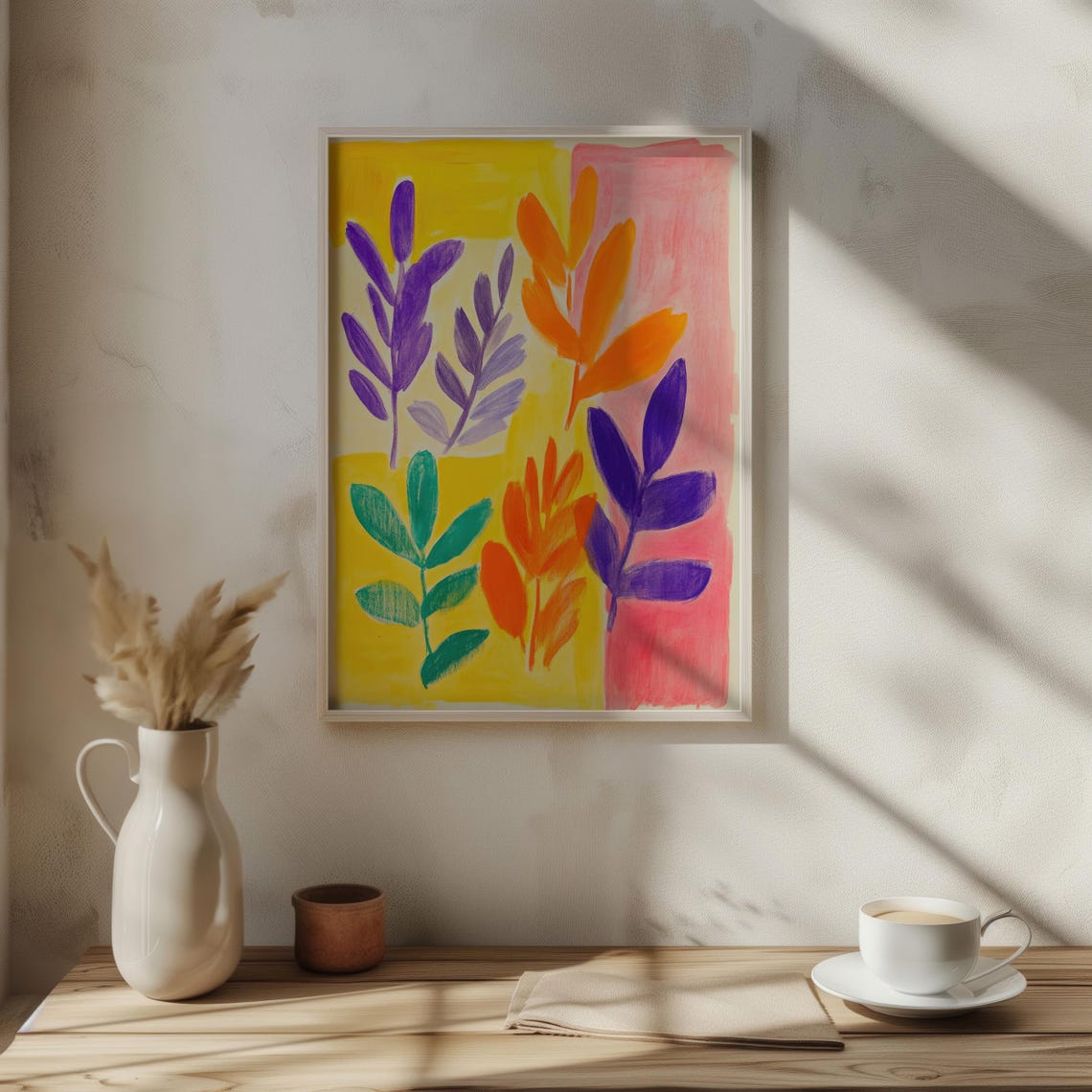 Vibrant Botanical Abstract Art Colorful Leaves Yellow Pink Poster - Image 4