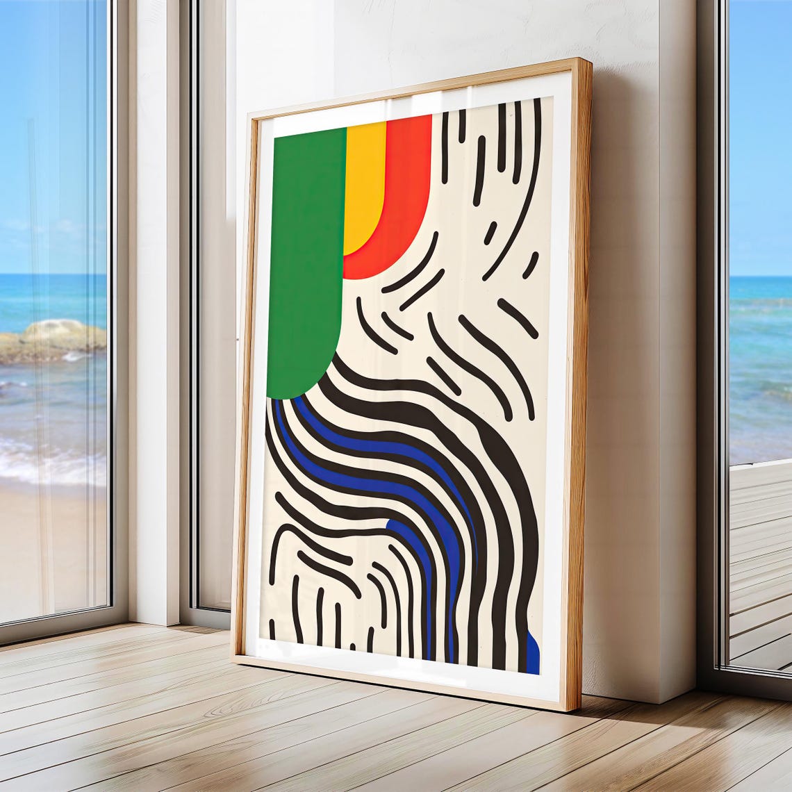 Mid Century Modern Geometric Abstract Bold Color Lines Poster - Image 6
