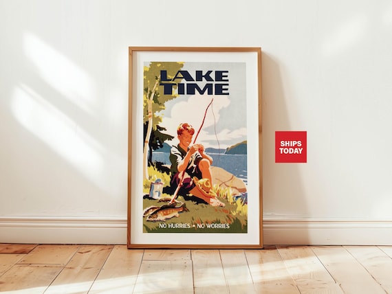 Retro Lake Time Art Print, Lake House Wall Decor