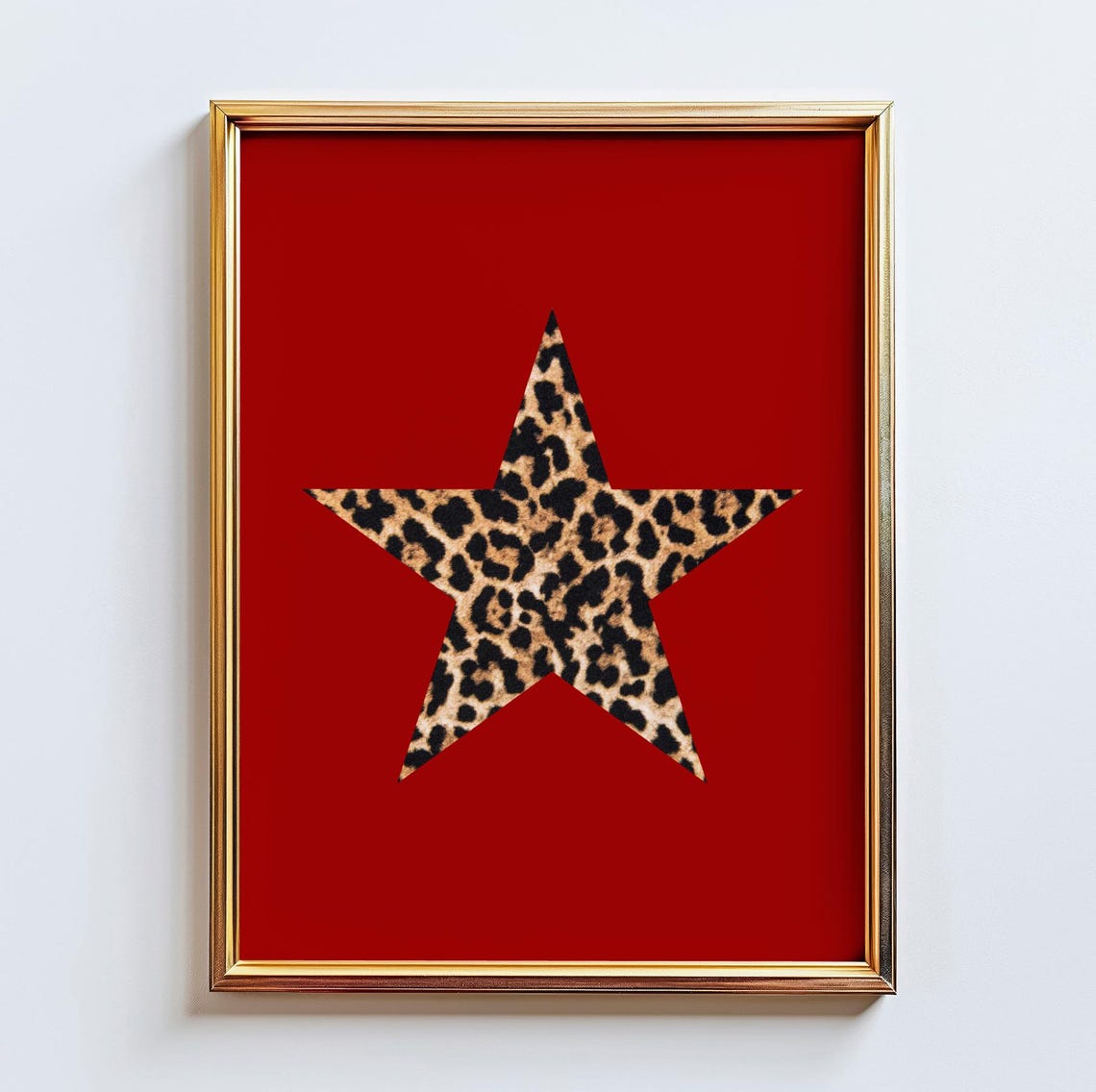 Red Leopard Star Wall Art Bold Animal Print Glam Retro Poster For Dorms Or Apartments