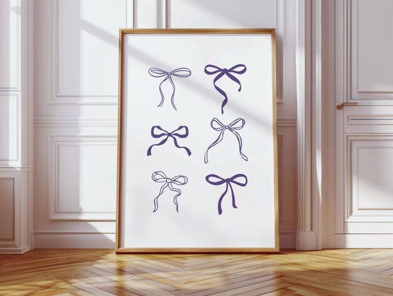 Purple Bow Wall Art Coquette Girly Dorm Room Decor Pastel Print Cute Feminine Artwork