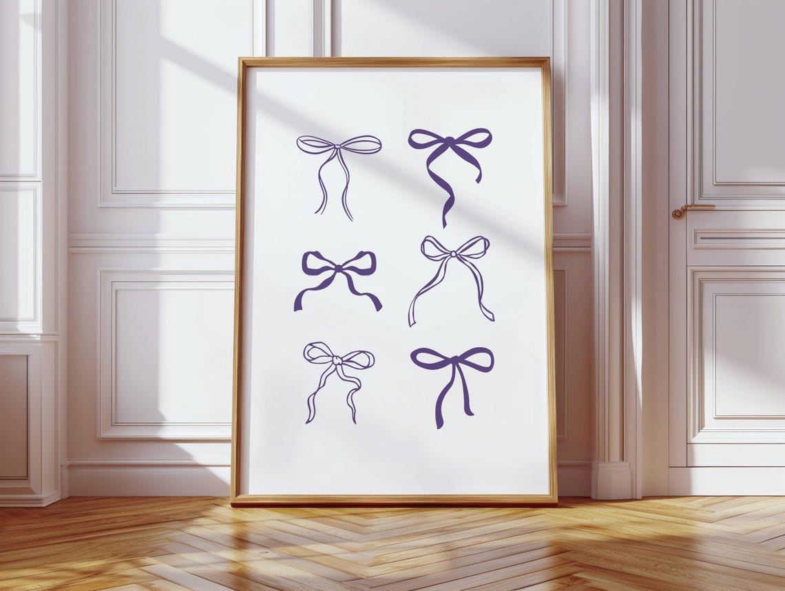 Purple Bow Wall Art Coquette Girly Dorm Room Decor Pastel Print Cute Feminine Artwork