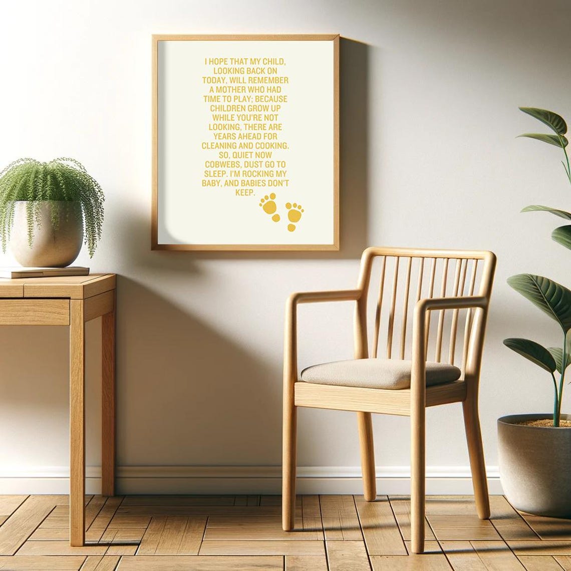 Babies Dont Keep Poem Mustard Yellow Footprints Nursery Poster - Image 2
