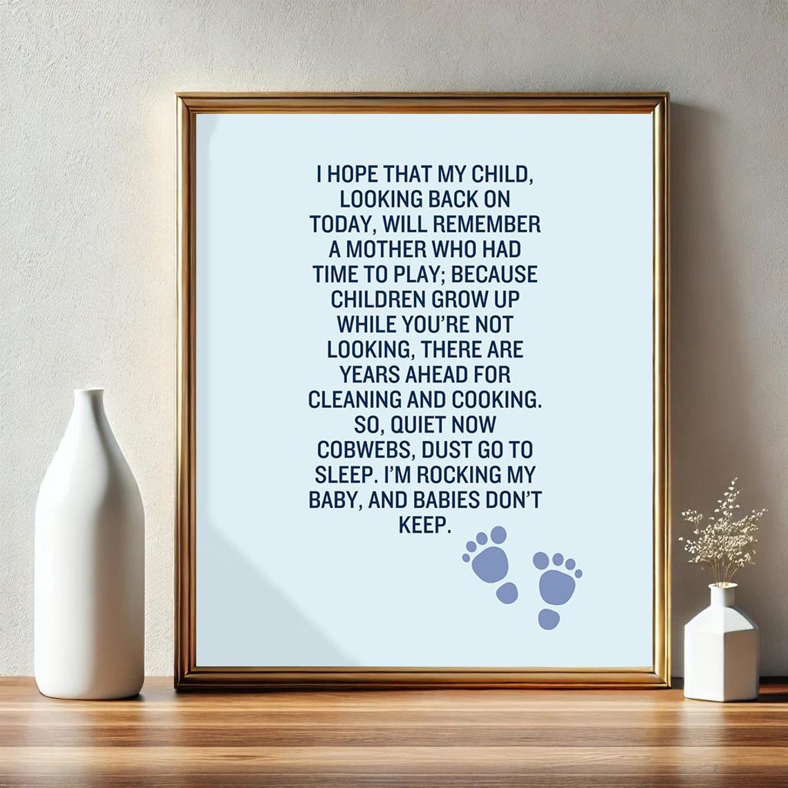 Babies Dont Keep Poem New Mom Gift Navy Minimalist Motherhood Poster
