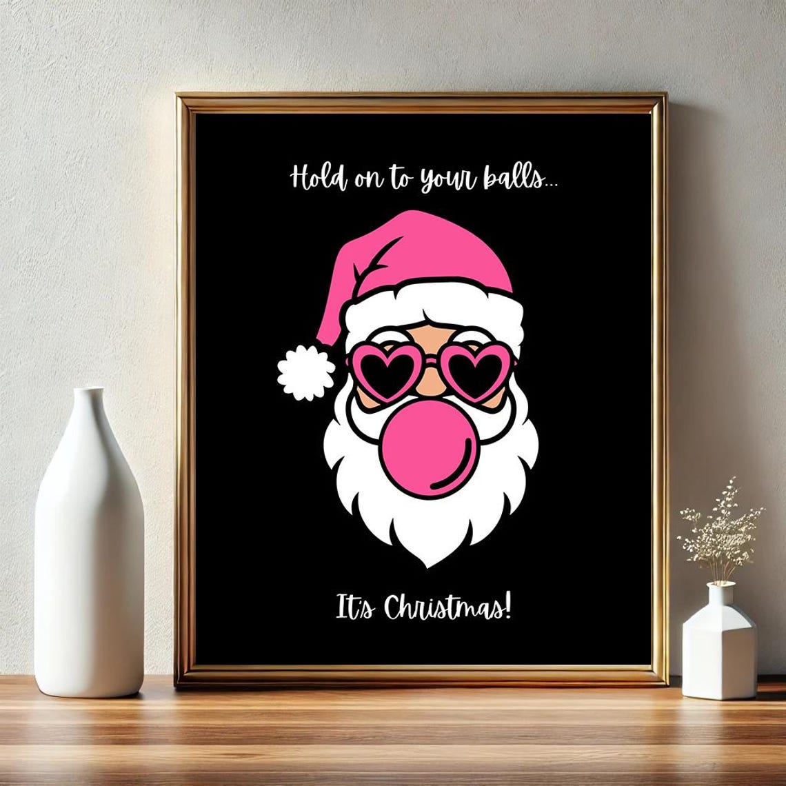 Pink Santa Heart Sunglasses Bubblegum Black Christmas Funny Poster