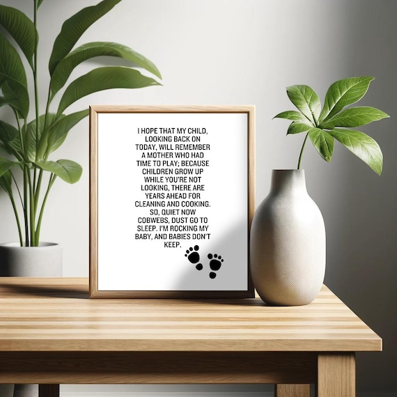 Babies Dont Keep Poem Black Minimalist Footprints Nursery Poster