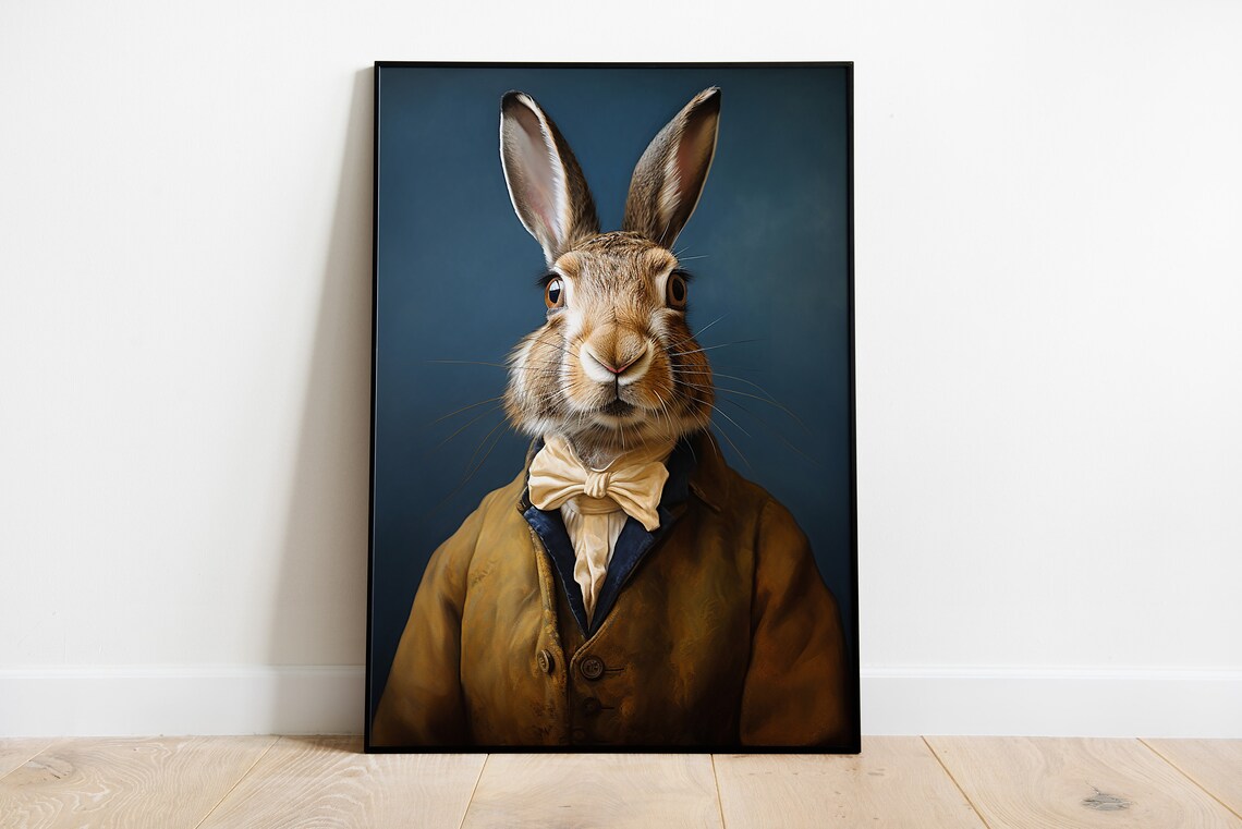 Renaissance Hare Portrait Art Print, Funny Animal