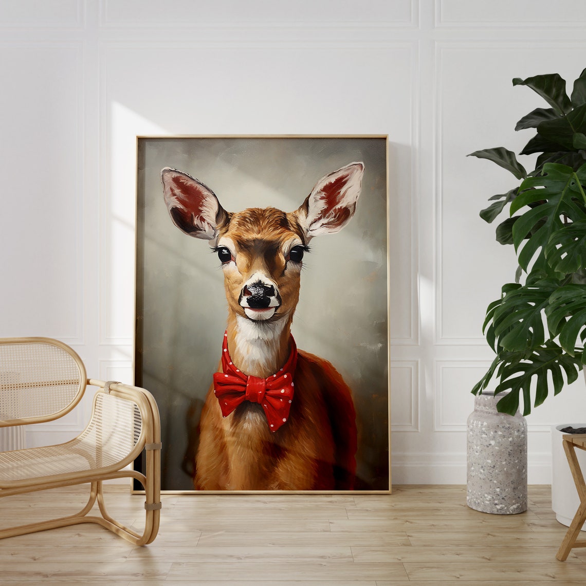 Adorable Young Deer with Red Polka Dot Bow Tie Holiday Poster - Image 4