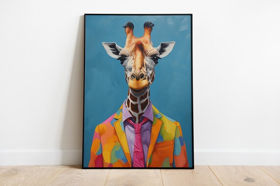 Elegant Giraffe Portrait Print Animal Human Body Artwork
