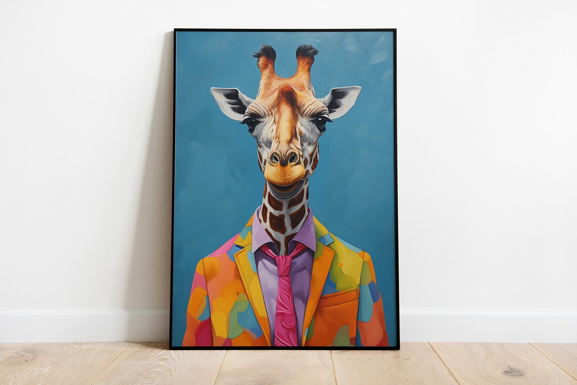 Elegant Giraffe Portrait Print Animal Human Body Artwork