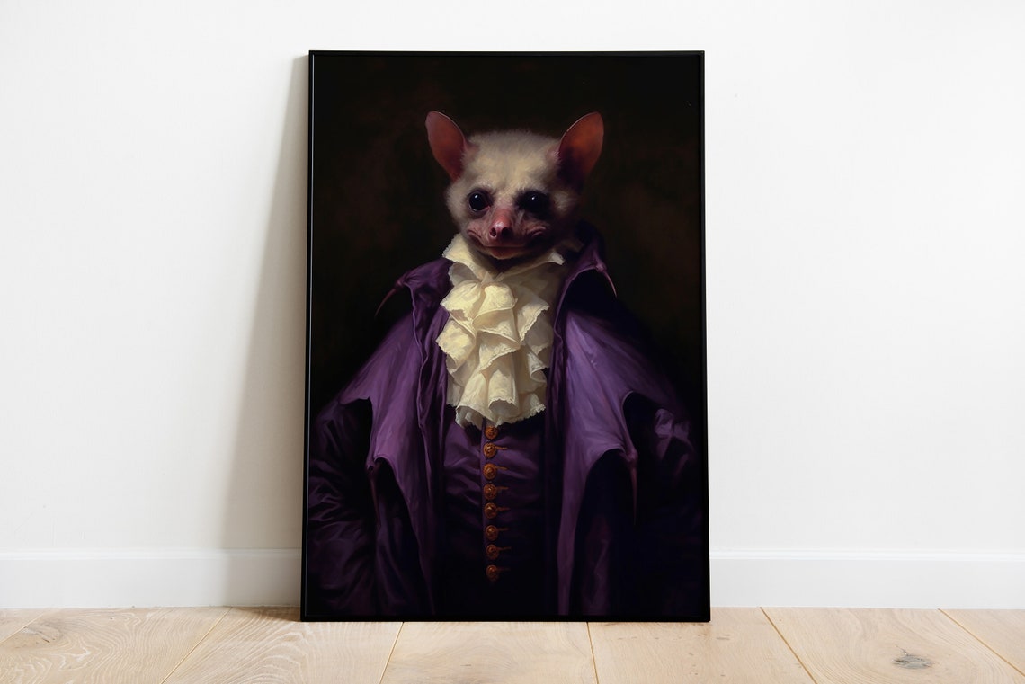 Spooky Bat in a Purple Baroque Coat Dark Gothic Portrait Poster