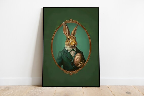 Gentleman Hare in Emerald Green Suit Vintage Easter Portrait Poster