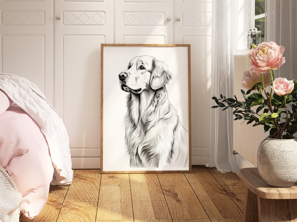 Golden Retriever Pencil Sketch Side Profile Elegant Portrait Poster - Image 4