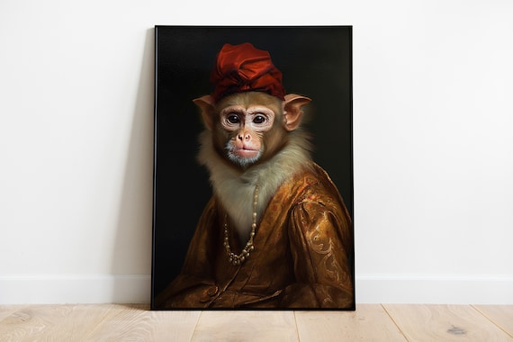 Renaissance Monkey Portrait Print Victorian Animal Wall Art