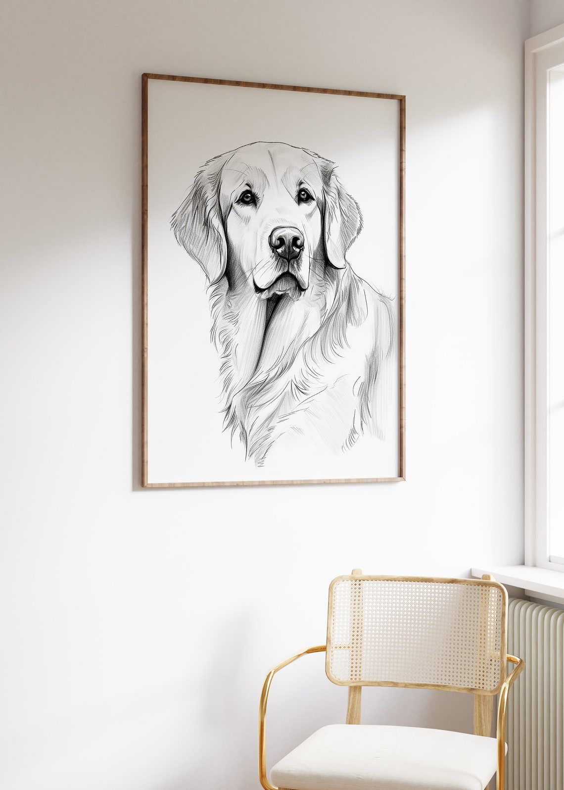 Golden Retriever Front Portrait Detailed Pencil Sketch Poster - Image 4