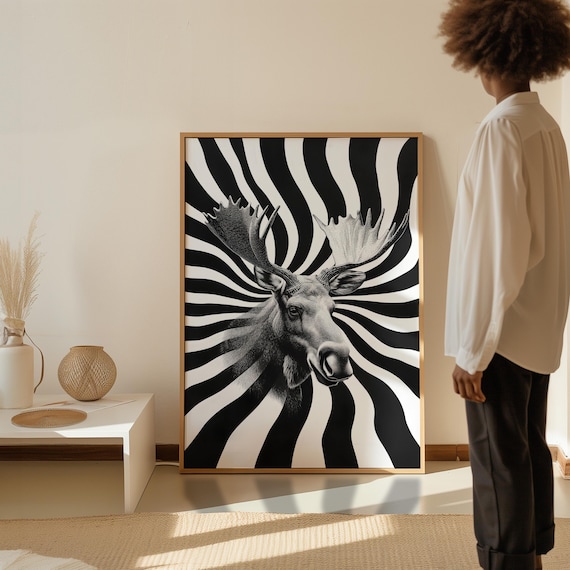 Abstract Moose Canvas Print Optical Illusion Animal Art