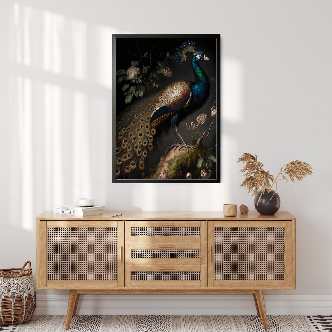 Peacock Dark Moody Oil Painting, Vintage Living Room Poster - Image 4