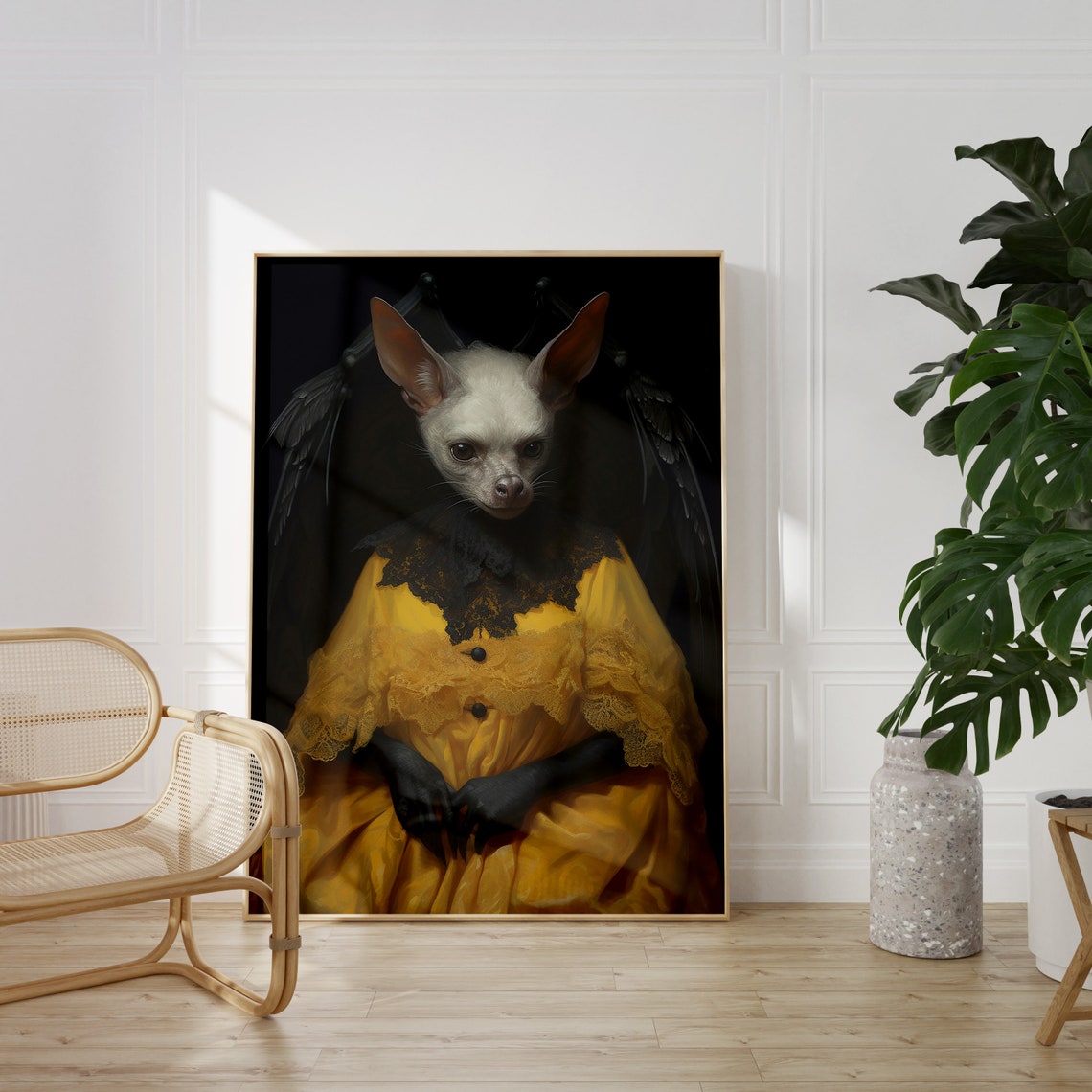 Albino Bat in a Yellow Lace Dress Dark Gothic Portrait Poster - Image 3