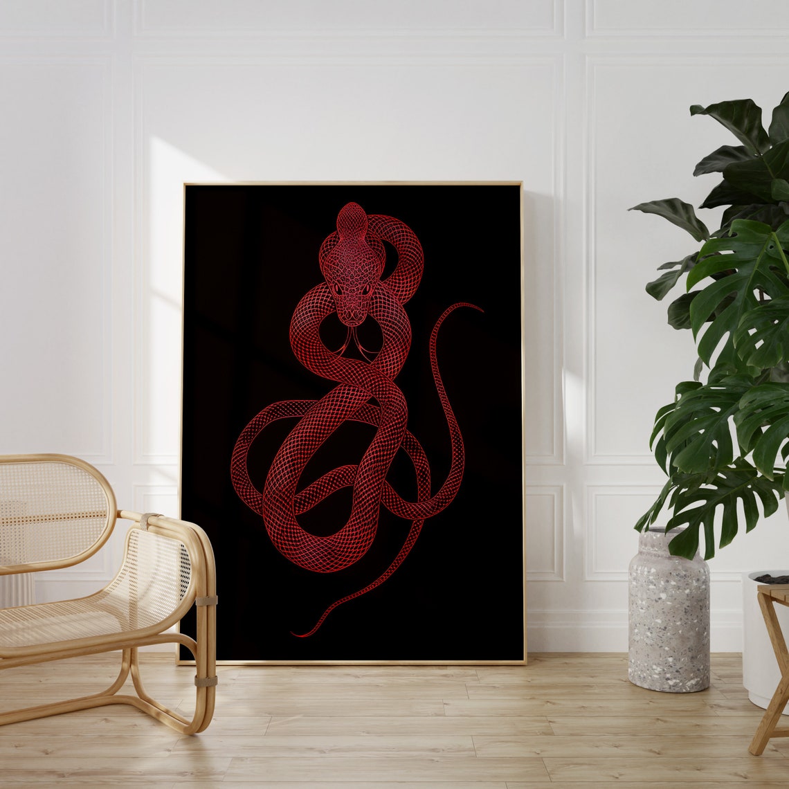 Striking Red Cobra Coiled Intricate Line Art Gothic Snake Poster - Image 4