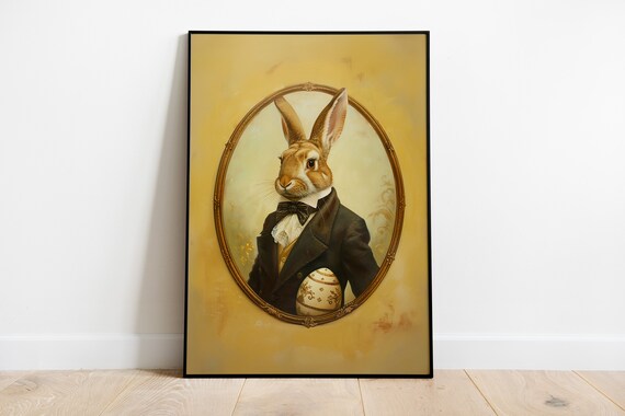 Victorian Gentleman Hare in Black Tuxedo Golden Easter Portrait Poster