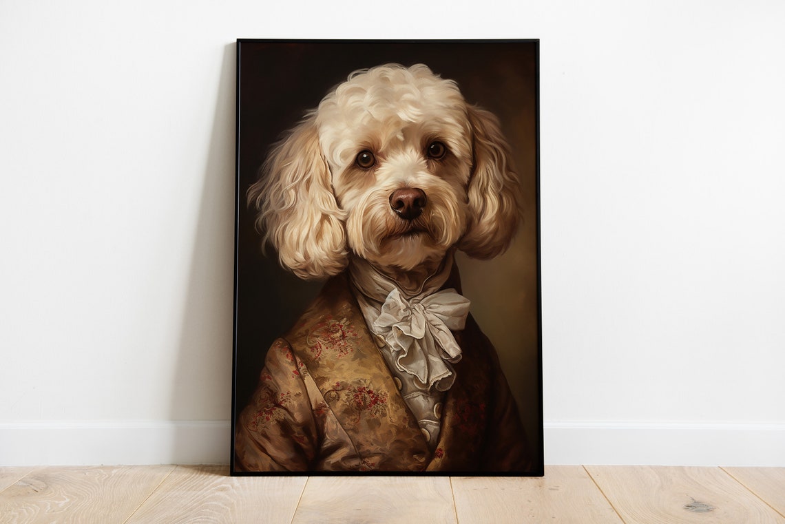 Regal Cream Curly Coated Dog Baroque Renaissance Portrait Poster