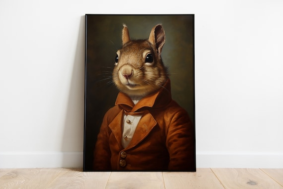 Renaissance Squirrel Portrait Print Vintage Animal Wall Art
