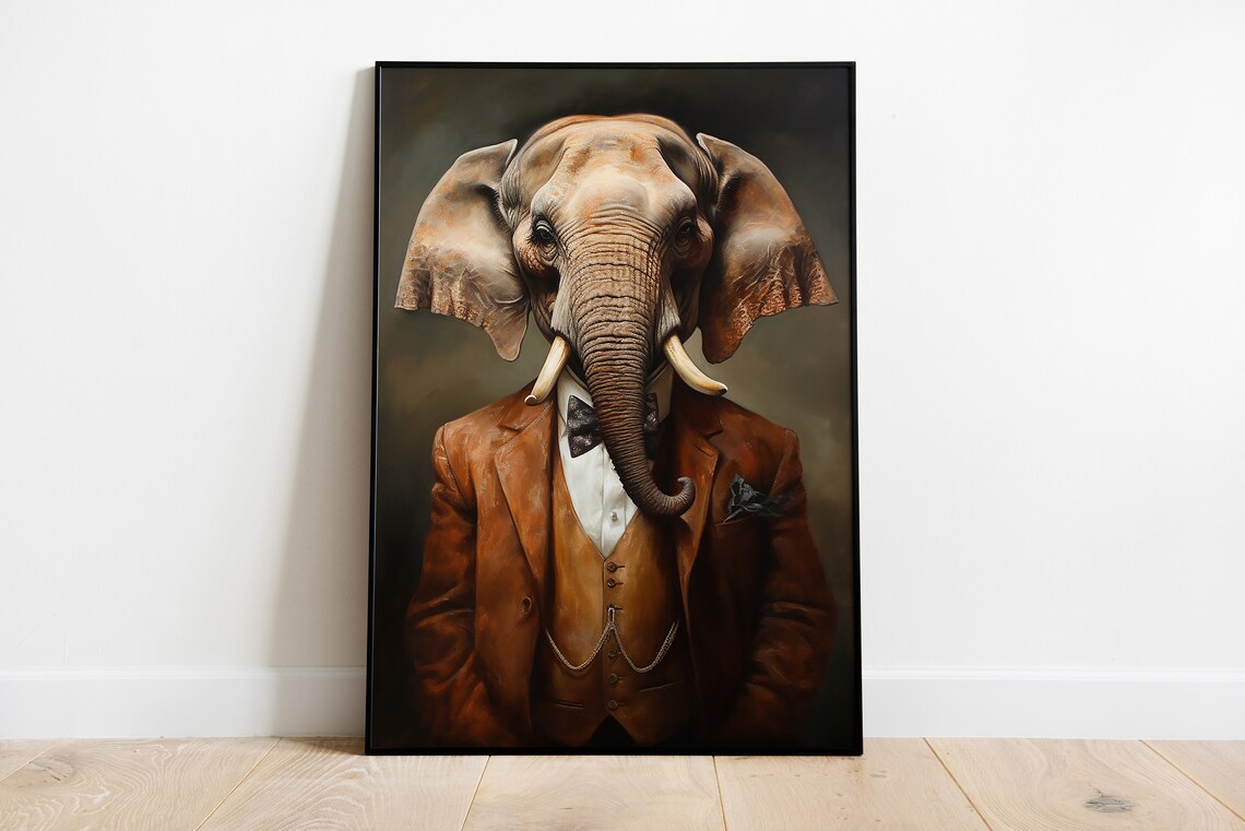 Renaissance Elephant Portrait, Vintage Animal Art Print