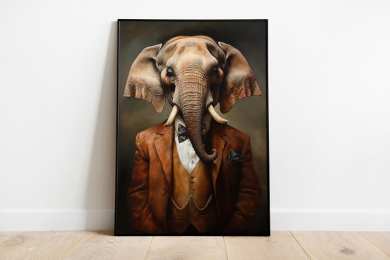 Renaissance Elephant Portrait, Vintage Animal Art Print