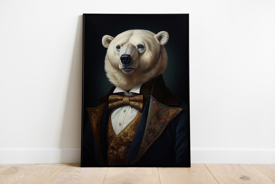 Renaissance Polar Bear Dapper Suit Bow Tie Funny Portrait Poster