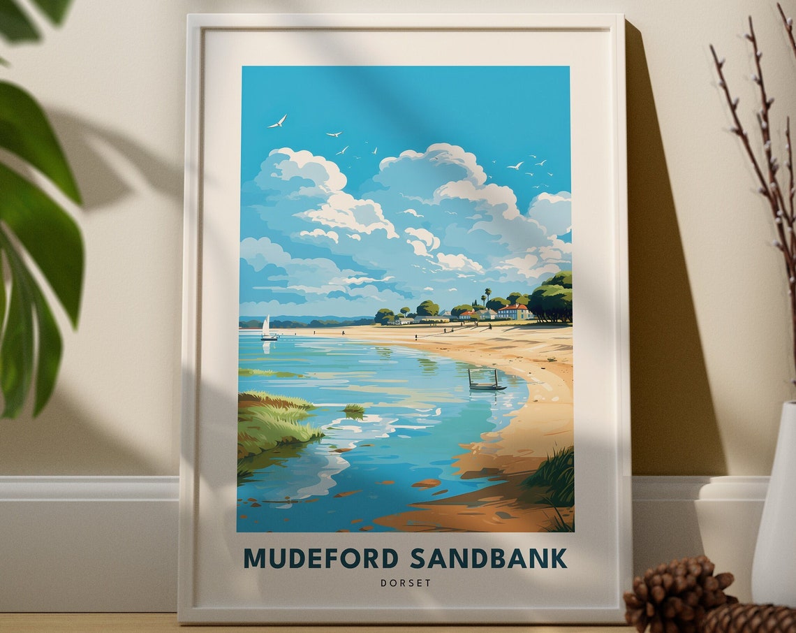 Mudeford Sandbank Dorset Calm Bay Sailboats Retro Travel Poster Art