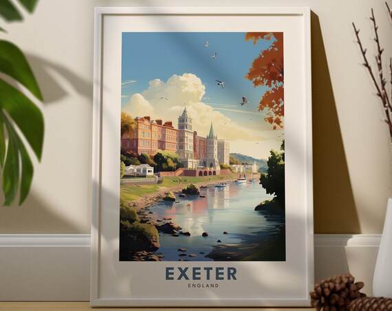 Exeter City Print Poster Wall Art England Bridge Gift Decor For Lover