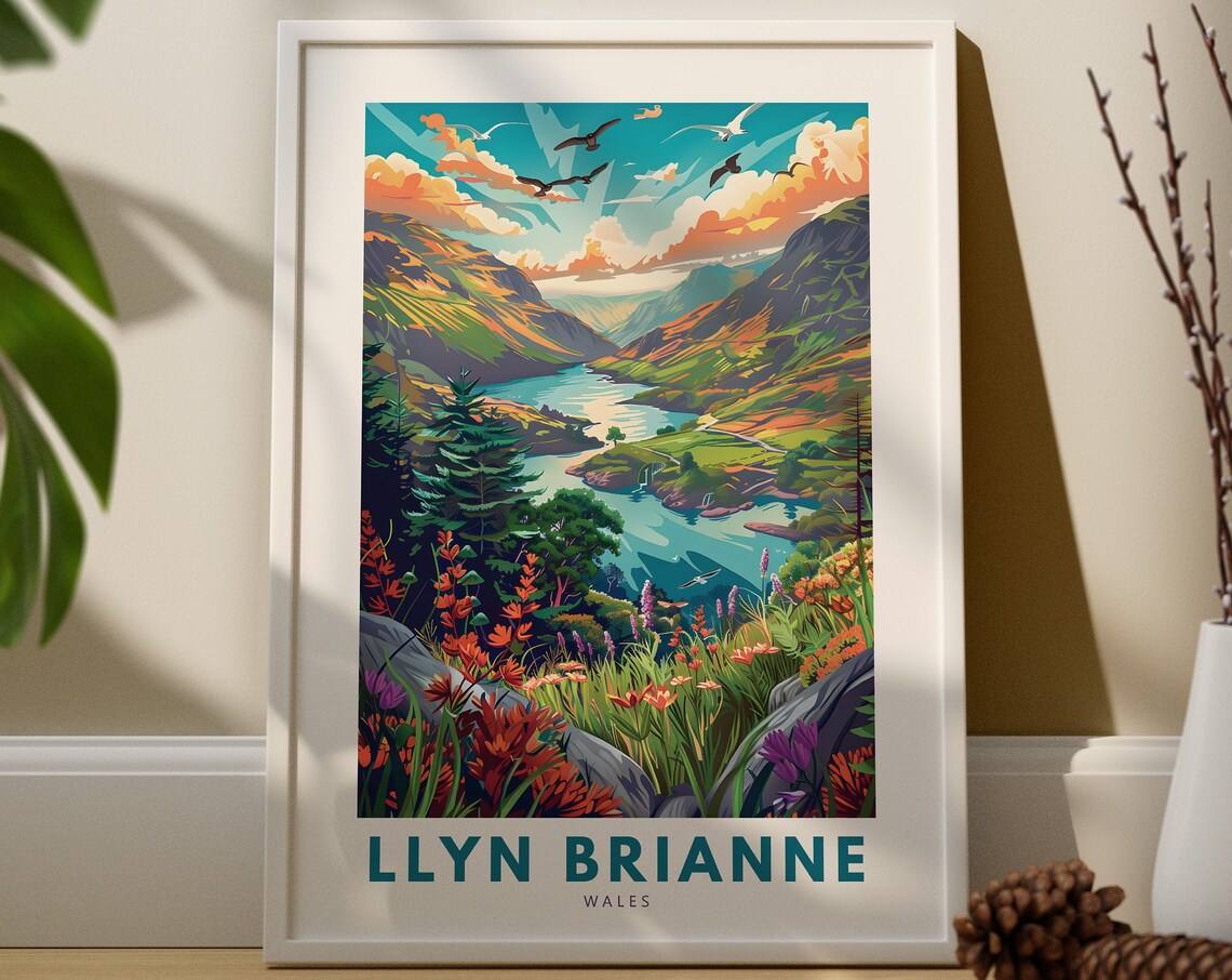Llyn Brianne Wales Mountain Reservoir Wildflowers Travel Art Poster