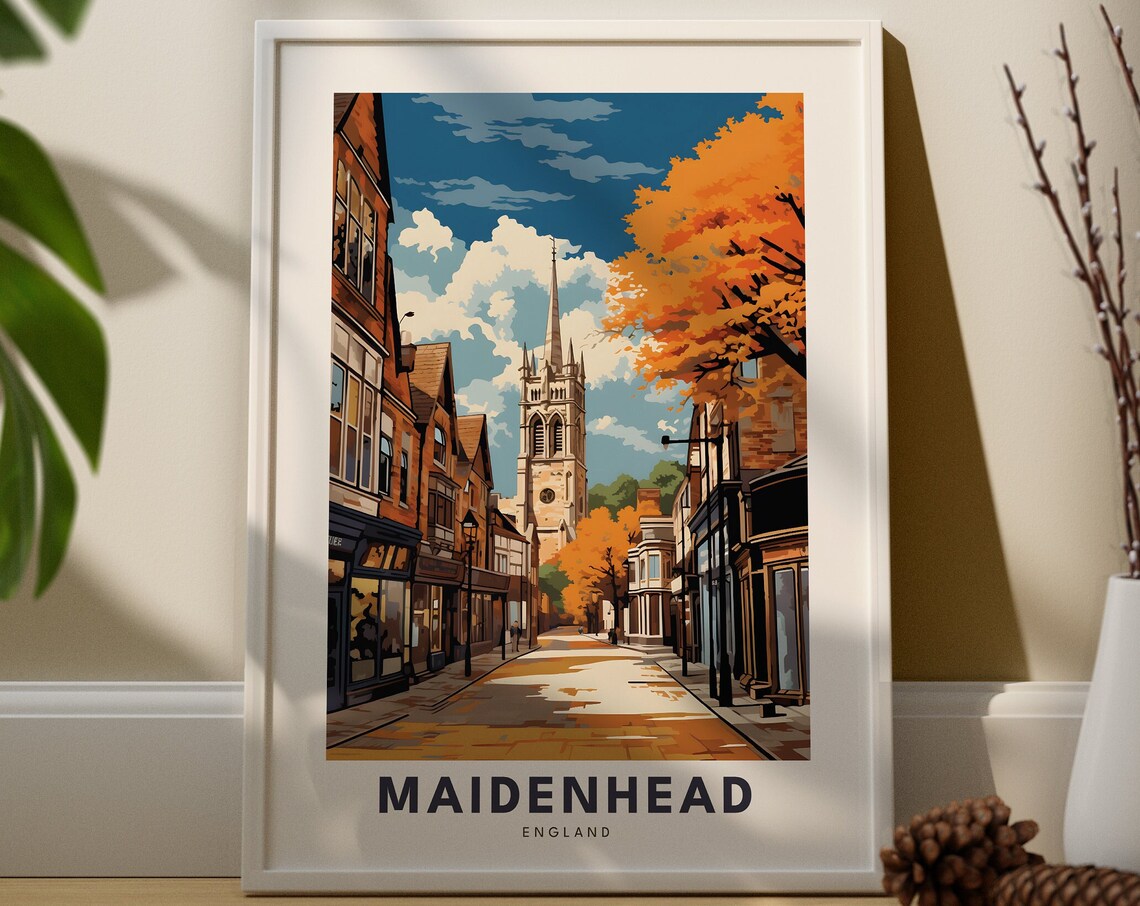 Maidenhead England Autumn Travel Print Church Spire Street Scene