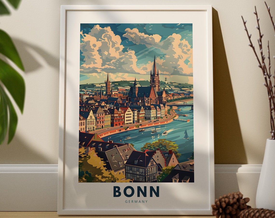 Bonn Germany Vintage Travel Poster Rhine River Old Town Scenic