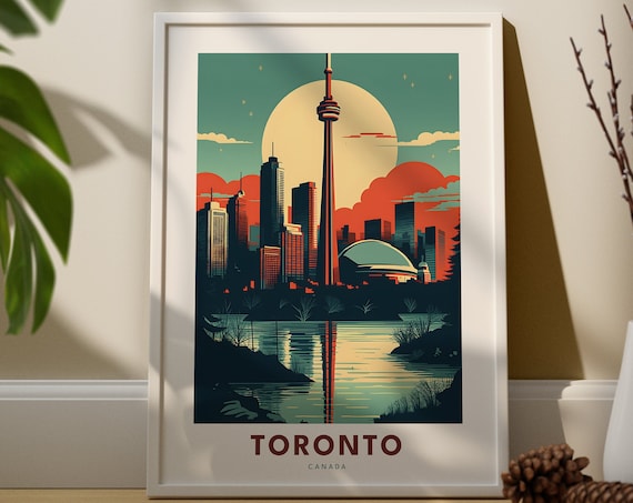 Toronto Canada CN Tower Skyline Sunset Reflection Travel Poster
