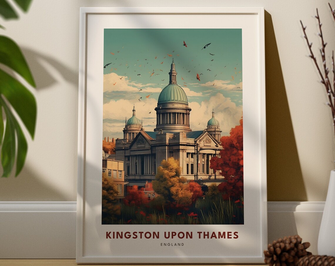 Kingston Upon Thames England Travel Poster Historic Dome Building Scene