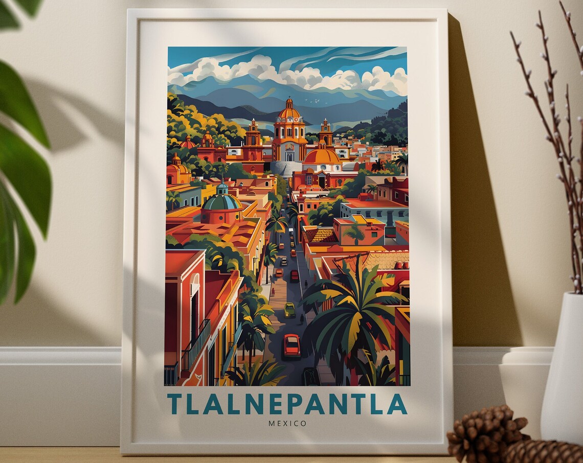 Tlalnepantla Mexico Colonial Domes City Street Mountain Travel Poster