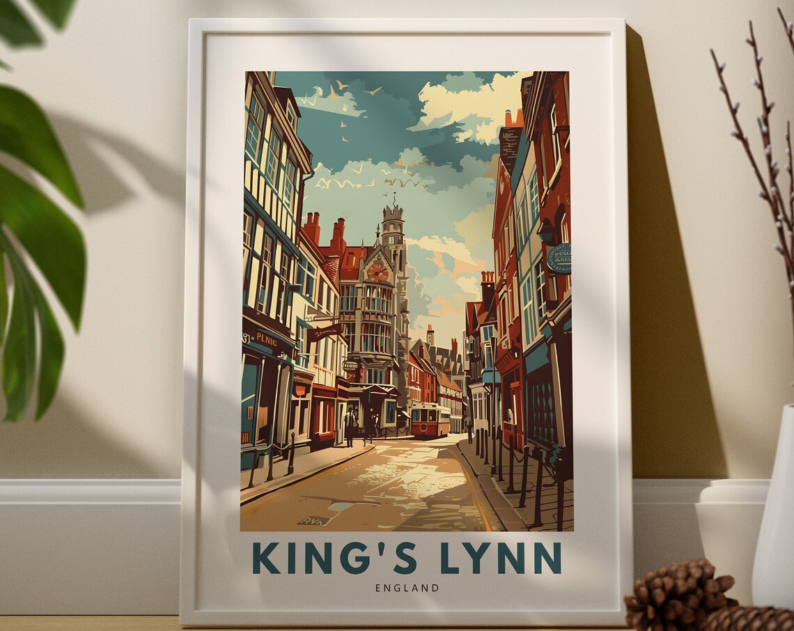 Kings Lynn England Historic High Street Buildings Vintage Travel Poster