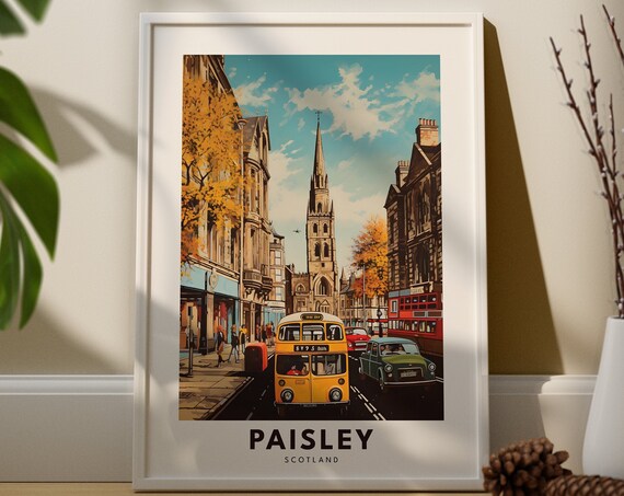 Paisley Travel Print Wall Art Hanging Home Dcor Renfrewshire Gift Lovers City Poster