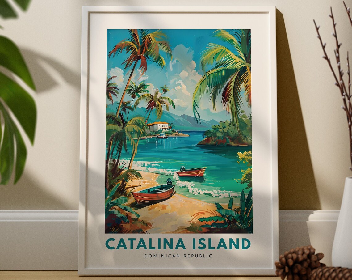 Catalina Island Dominican Republic Beach Travel Poster with Boats